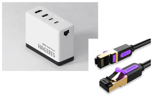 Chargeur Multifonction Internet filaire 1 Gbps + câble Internet filaire noir 3 m