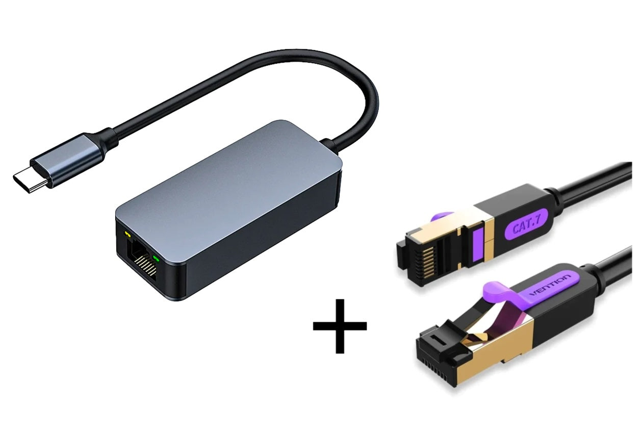 Adaptateur Internet filaire 2,5 Gbps USB-C + câble noir 3 m